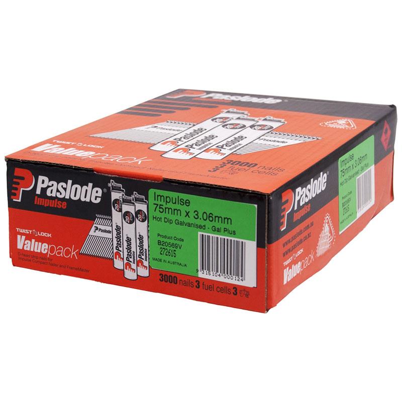 Buy online Paslode Impulse 3000 Pack 75mm x 3.06mm Gal Framing Nails from Canterbury Timbers and Building Supplies