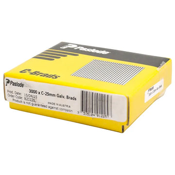 Buy online Paslode 25mm C Series Gal Brads 3000 Pack from Canterbury Timbers and Building Supplies