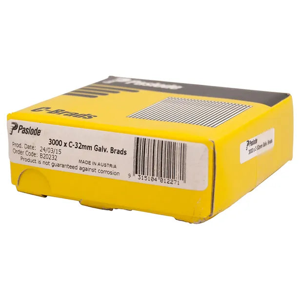 Buy online Paslode 32mm C Series Gal Brads 3000 Pack from Canterbury Timbers and Building Supplies