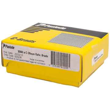 Buy online Paslode 38mm C Series Gal Brads 3000 Pack from Canterbury Timbers and Building Supplies