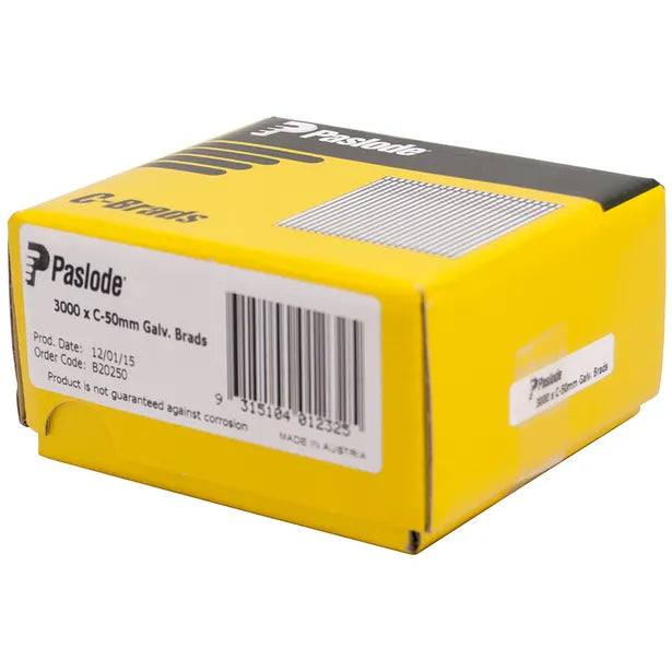 Buy online Paslode 50mm C Series Gal Brads 3000 Pack from Canterbury Timbers and Building Supplies