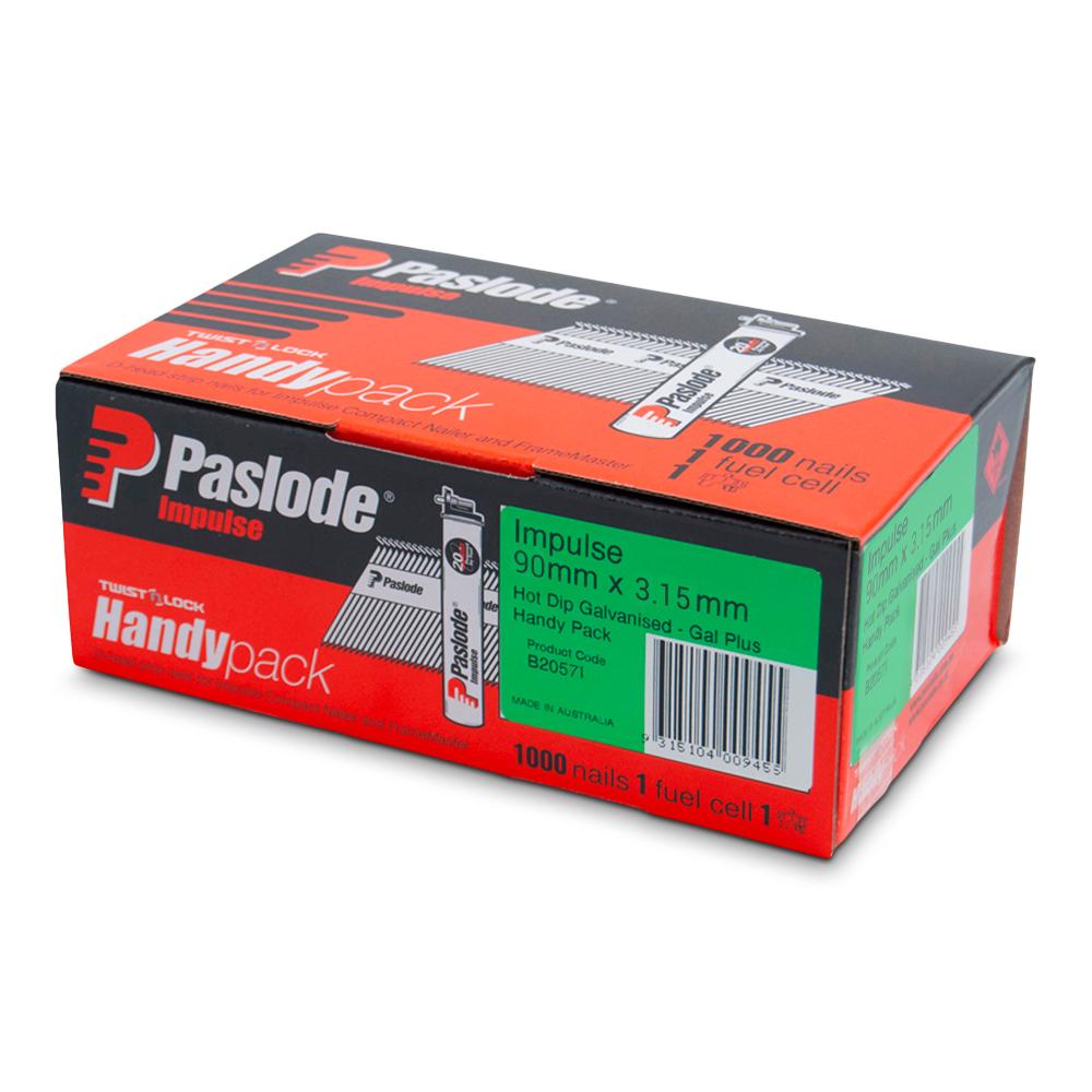 Buy online Paslode 1000 Pack Gal Impulse 90mm x 3.15mm Nails from Canterbury Timbers and Building Supplies