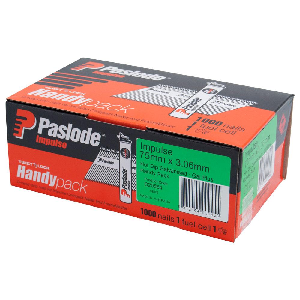 Buy online Paslode 1000 Pack 75mm x 3.06mm Gal Impulse Nails from Canterbury Timbers and Building Supplies