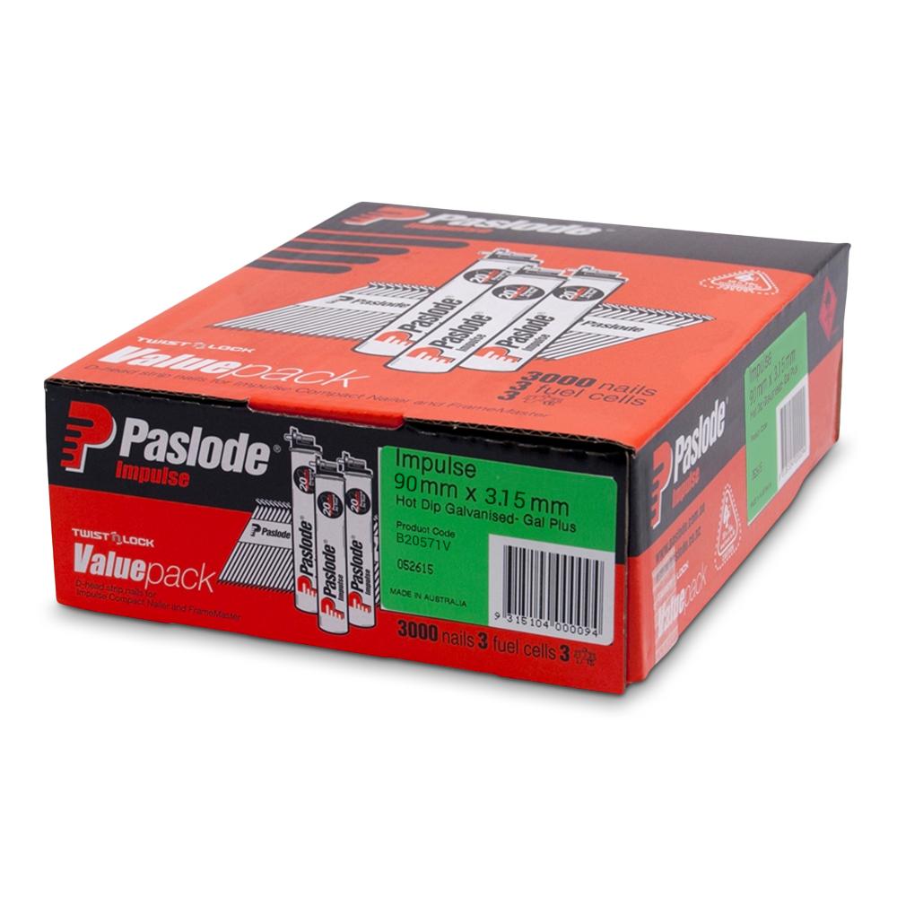 Buy online Paslode 3000 Pack Gal Impulse 90mm x 3.15mm Nails from Canterbury Timbers and Building Supplies