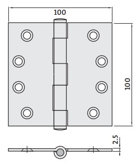 Zinc Plated Fixed Pin Butt Hinge 100x100x2.5