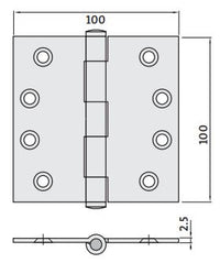 Zinc Plated Fixed Pin Butt Hinge 100x100x2.5