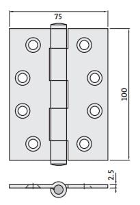 Architectural Chrome Plate 100x75x2.5 Fixed Pin Butt Hinge