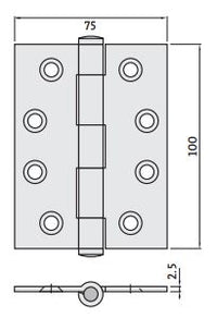 Architectural Loose Pin Zinc Plated 100x75x2.5 Butt Hinge