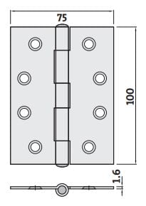 Light & Narrow Satin Chrome 100x75x1.6 Fixed Pin Butt Hinge