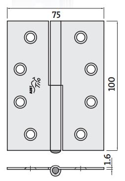 Lift-Off 304SS 100x75x1.6 Left-Hand Butt Hinge