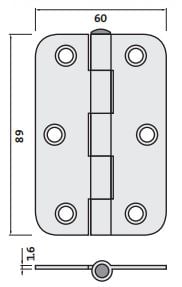 Radius Zinc Plated 89x60x1.6 Loose Pin Butt Hinge