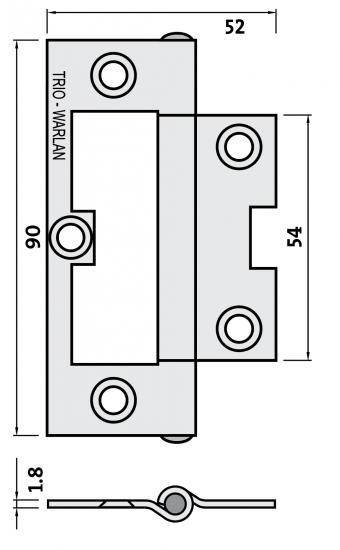 Zinc Plated Quick-Fit 90x52x1.8 Fixed Pin Hinge