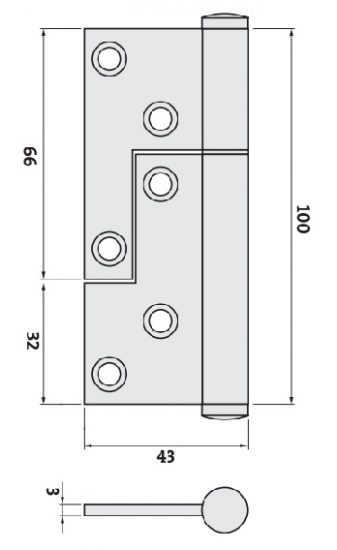 Universal Lift-Off 100x74x3.0 Satin Stainless Steel Hinge