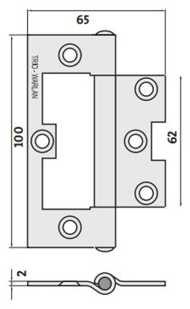 Satin Chrome Quick-Fit 100x65x2.0 Fixed Pin Hinge